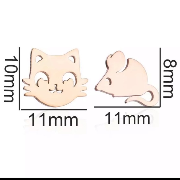 Stainless Steel Cat Mouse Stud Earrings - Picture 4 of 4